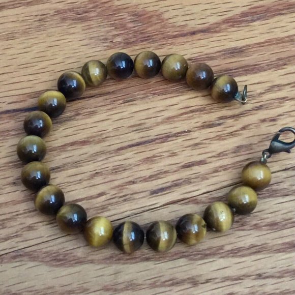 VINTAGE 90s TIGER EYE BEADED BRACELET 6mm HANDMADE WOMENS - Picture 7 of 8